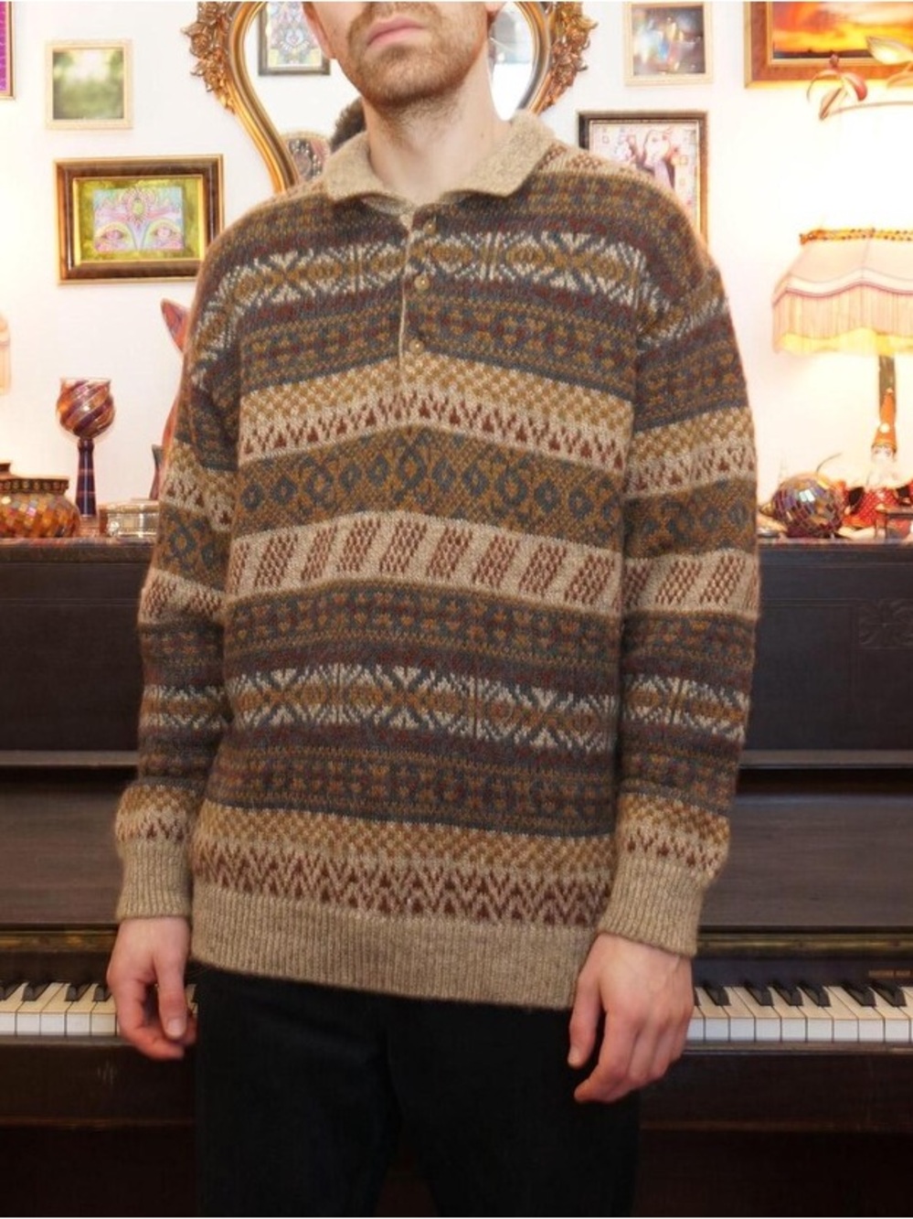 Vintage American Traditon Men's Wool Collared Pullover Sweater (not exact color)